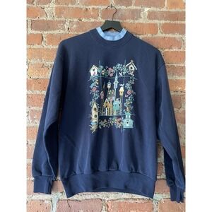 Vintage Morning Sun Women's Sweatshirt sz M Crewneck Birdhouse Graphic Bird USA